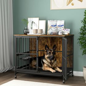 Modern Kennel Dogs room up to 80 LB, Dog crate furniture with Multi-Purpose Rremovable Ttray, Double-Door Dog House, lift Panel (Color: Antique brown)